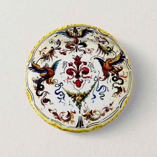  Italiaans Majolica Pottery Art Antiek Ronde Button 5,7 Cm (Voorkant)