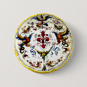  Italiaans Majolica Pottery Art Antiek Ronde Button 5,7 Cm