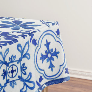 Italiaans mediterraan blauw, wit & geel patroon tafelkleed