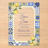 Italiaans Mediterraan Tegel & Lemon Wedding Acryl Uitnodigingen (Voorkant)