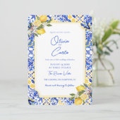 Italiaans Mediterraan Tegel & Lemon Wedding Feestdagenkaart (Staand voorkant)