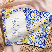 Italiaans Mediterraan Tegel & Lemon Wedding Feestdagenkaart