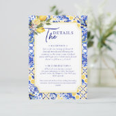 Italiaans Mediterraan Tegel & Lemon Wedding Informatiekaartje (Staand voorkant)
