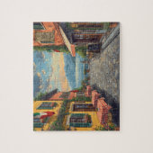 Italiaans meer zonsondergang caféscène legpuzzel (Verticaal)