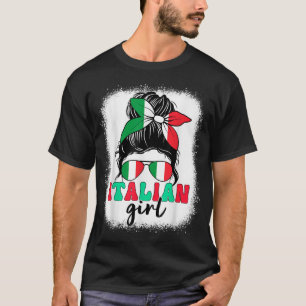Italiaans meisje rommelige knot Italië vlag patrio T-shirt