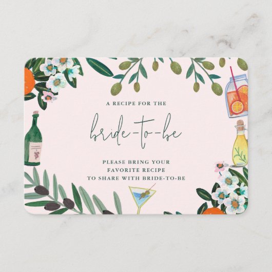 Italiaans Miterraaibridal Shower Deel een recept Informatiekaartje (Voorkant)