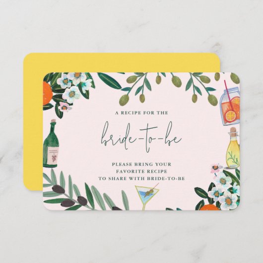 Italiaans Miterraaibridal Shower Deel een recept Informatiekaartje (Voorkant / Achterkant)