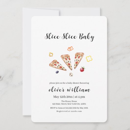 Italiaans Modern Slice Baby Pizza Baby shower Kaart (Voorkant)