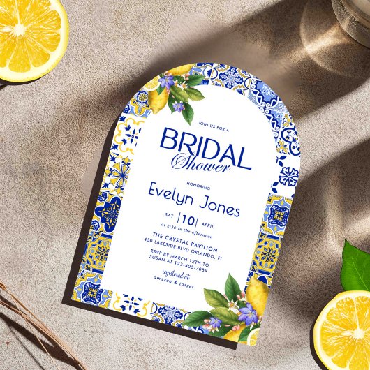 Italiaans Mozaïek Blauwe Tegel Citroenen Boog Vrij Kaart