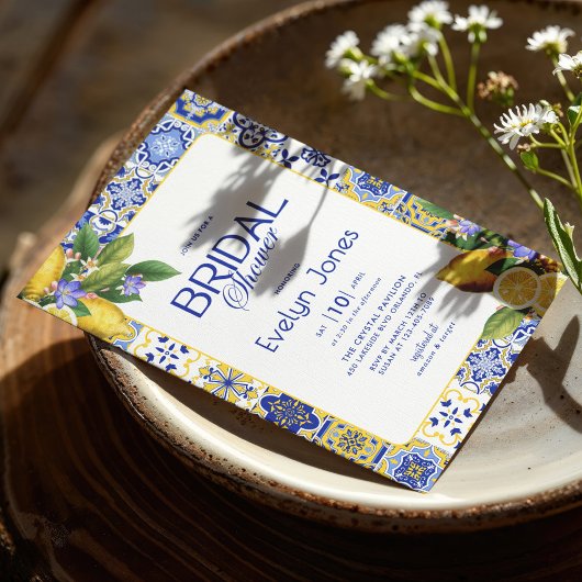 Italiaans Mozaïek Blauwe Tegel Citroenen Chic Vrij Kaart