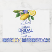 Italiaans Mozaïek Blauwe Tegel & Citroenen Vrijgez Sparkling Wijnetiket (Enkel label)