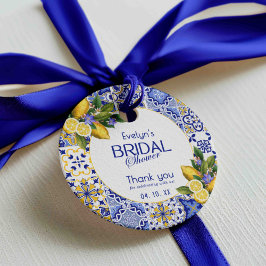 Italiaans Mozaïek Blauwe Tegel Citroenen Vrijgezel Bedankjes Labels