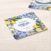 Italiaans Mozaïek Blauwe Tegel Citroenen Vrijgezel Kartonnen Onderzetters (Schuin)