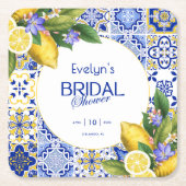 Italiaans Mozaïek Blauwe Tegel Citroenen Vrijgezel Kartonnen Onderzetters (Voorkant)