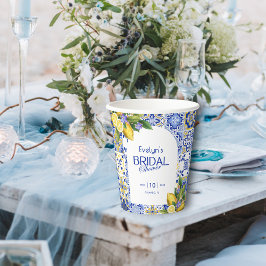 Italiaans Mozaïek Blauwe Tegel Citroenen Vrijgezel Papieren Bekers