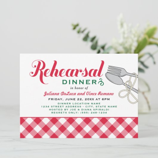 Italiaans pasta Roodbruine bruiloft Kaart (Staand voorkant)