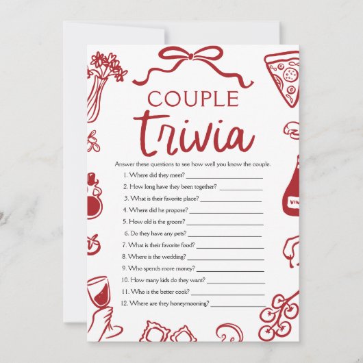 Italiaans Pizza Paar Trivia Vrijgezellenfeest Spel Kaart (Voorkant)