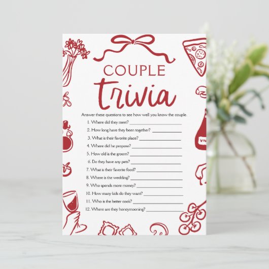 Italiaans Pizza Paar Trivia Vrijgezellenfeest Spel Kaart (Staand voorkant)