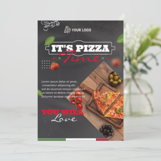 Italiaans pizzarestaurantmenu, Liefde en pizza Men Menu (Staand voorkant)