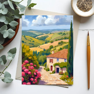 Italiaans Platteland   Waterverf Reis Wijnveld Briefkaart