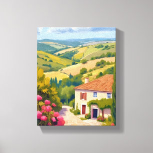 Italiaans Platteland   Waterverf Reis Wijnveld Canvas Afdruk