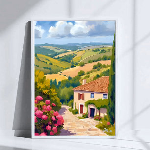 Italiaans Platteland Waterverf Reis Wijnveld Poster