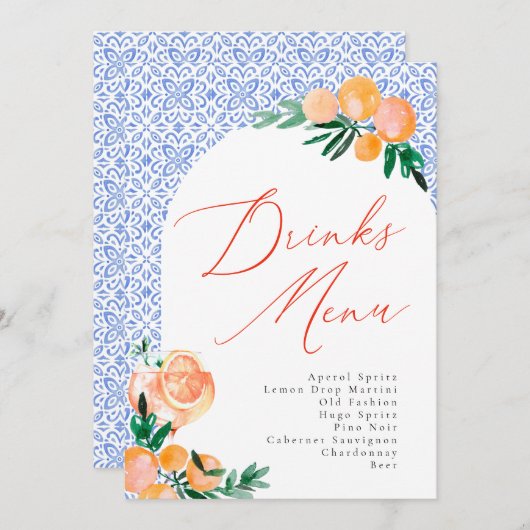 Italiaans Positano Aperol Spritz bruiloft Drinken  Menu (Voorkant / Achterkant)