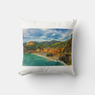 Italiaans Positano Kustdorp Waterverf Art Kussen