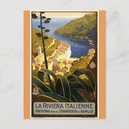 Italiaans Poster voor het reizen door Riviera Vint Briefkaart (Voorkant)