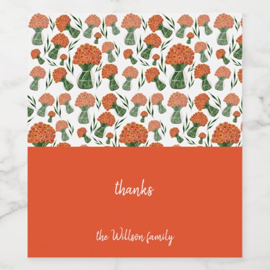 Italiaans Ranunculus Oranje Waterverf Wijnlabel Wijn Etiket (Enkel label)