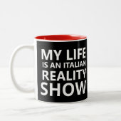 Italiaans Reality Show: Grappig gepersonaliseerd c Tweekleurige Koffiemok (Links)