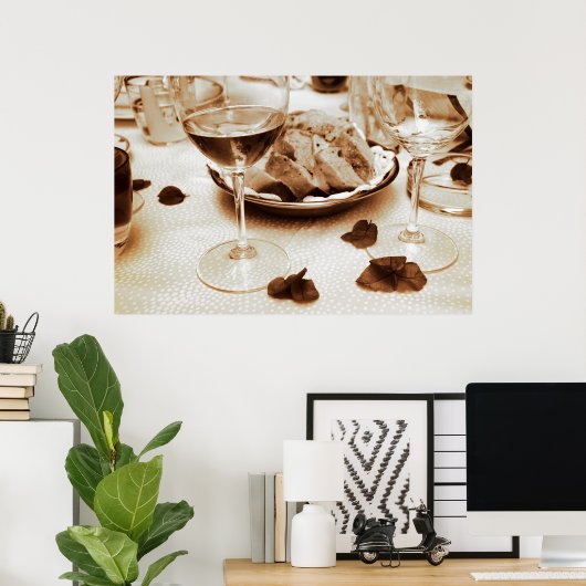 Italiaans restaurant: Brood, wijn, Bougainvillea Poster (Thuiskantoor)