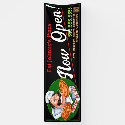 Italiaans Restaurant Pizzeria Pizza NU OPEN! Spandoek (Verticaal)