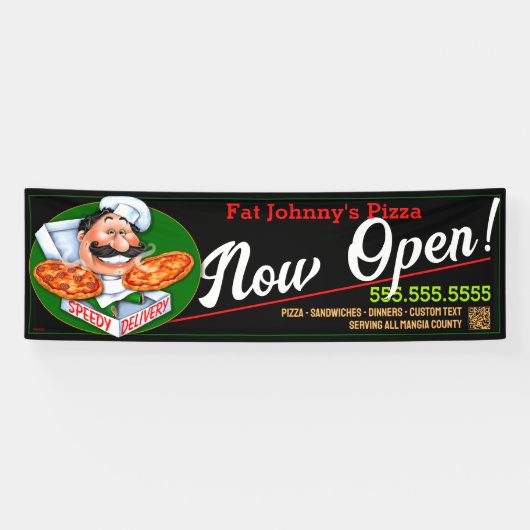 Italiaans Restaurant Pizzeria Pizza NU OPEN! Spandoek (Horizontaal)