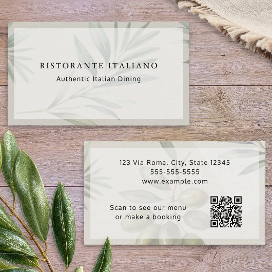 Italiaans restaurant stijlvol modern QR-code menu Visitekaartje