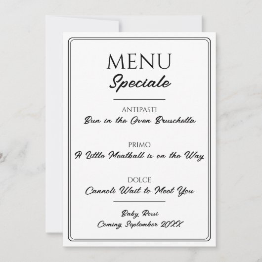 Italiaans restaurantmenu zwangerschapsaankondiging aankondiging (Voorkant)