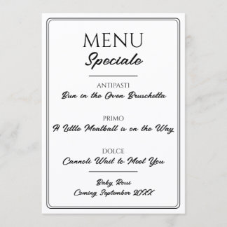 Italiaans restaurantmenu zwangerschapsaankondiging menu