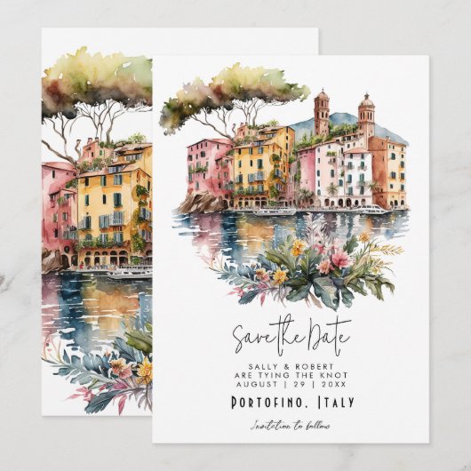 Italiaans Riviera Portofino bewaart de datakaart Bedankkaart (Voorkant / Achterkant)