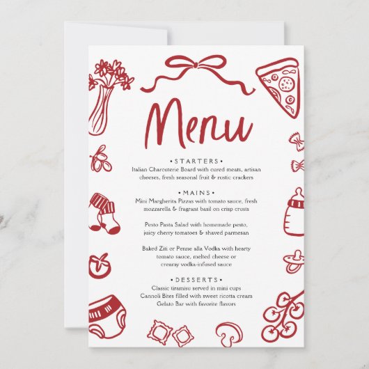 Italiaans Rode Hand getrokken Pizza Baby shower Me Kaart (Voorkant)