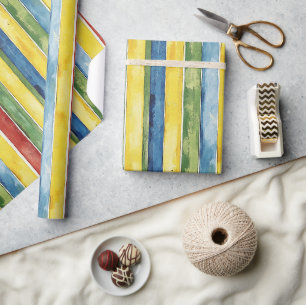 Italiaans Rood Groen Blauw Geel Strepen Verjaardag Cadeaupapier