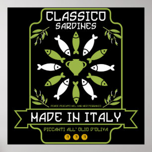 Italiaans Sardine Art Print Keukengeschenk