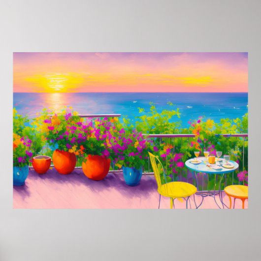 Italiaans Seaside Garden Patio Poster (Voorkant)
