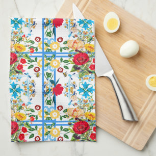 Italiaans, Siciliaans, floreel, majolica-patroon Theedoek