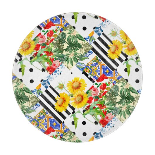 Italiaans,Siciliaanse kunst,patchwork,zomerbloemen Snijplank (Voorkant)