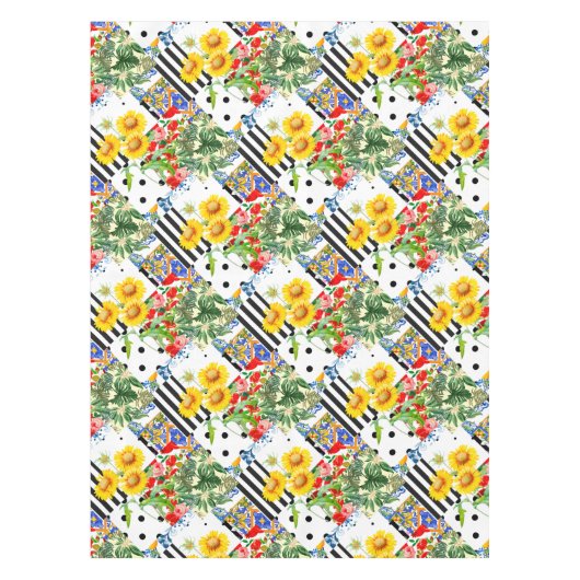 Italiaans,Siciliaanse kunst,patchwork,zomerbloemen Tafelkleed (Voorkant)