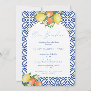Italiaans Sinaasappel en citroenen Baby Boy Shower Kaart