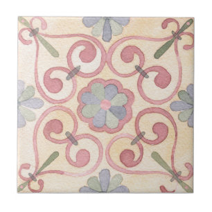 Italiaans Spaans Majolica Mediterraan Bloemen Roze Tegeltje