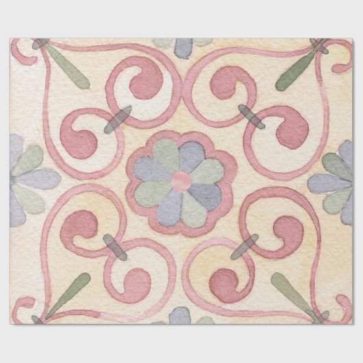 Italiaans Spaans Majolica Roze Bloemen Decoupage Cadeaupapier (Vlak)