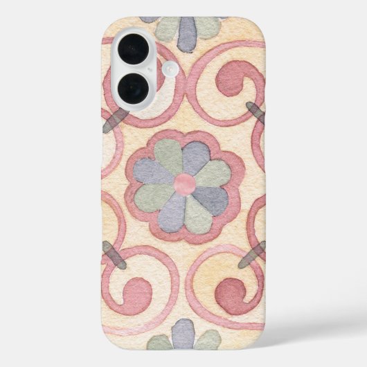 Italiaans Spaans Majolica Roze Bloemen Waterverf Case-Mate iPhone Case (Achterkant)