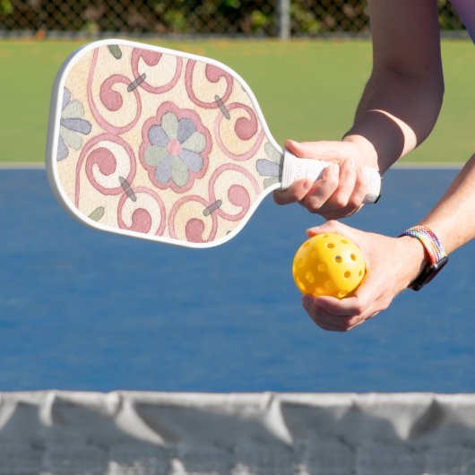 Italiaans Spaans Majolica Roze Bloemen Waterverf Pickleball Paddle (Insitu)